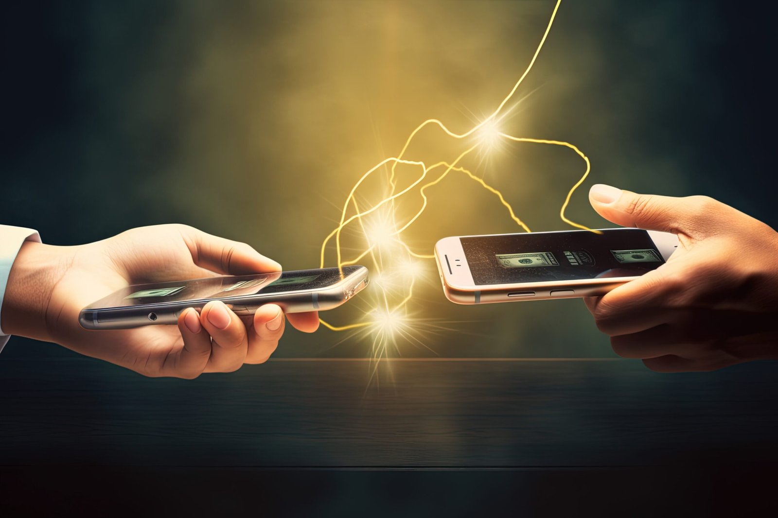 money going from smartphone to another mobile illustration generative ai